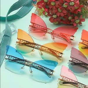 Butterfly Rimless Sunglasses Blue Ombré New